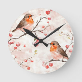 Reloj Redondo Mediano Finca acuática en un nevado árbol de invierno y ba