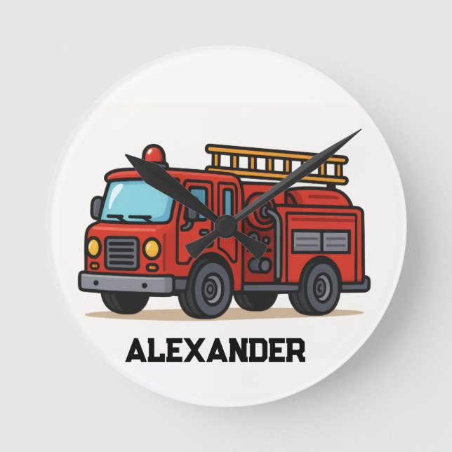 Reloj Redondo Mediano Firetruck personalised name wall clock (Anverso)