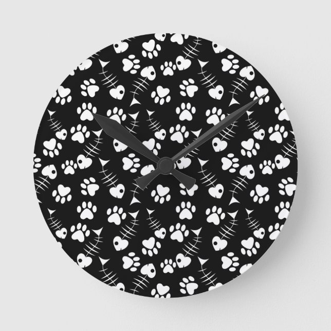 Reloj Redondo Mediano fish bone cat print pattern (Anverso)