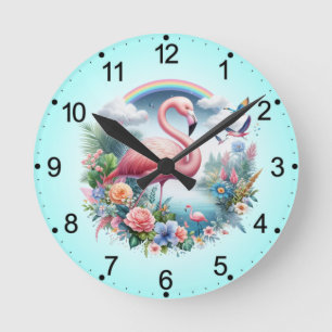 Reloj Redondo Mediano Flamenco Rosa Sublimación