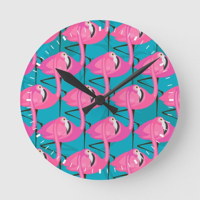 Reloj Redondo Mediano Flamencos de neón (Anverso)