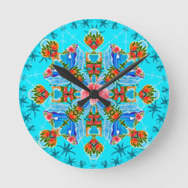 Reloj Redondo Mediano Flames de paraíso hawaiano (azul)