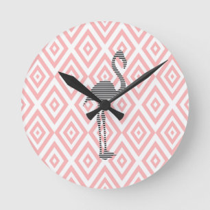 Reloj Redondo Mediano Flamingo - abstract geometric pattern - pink.