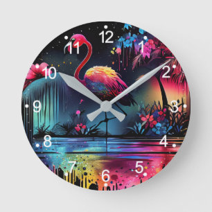Reloj Redondo Mediano Flamingo en el lago A-63851