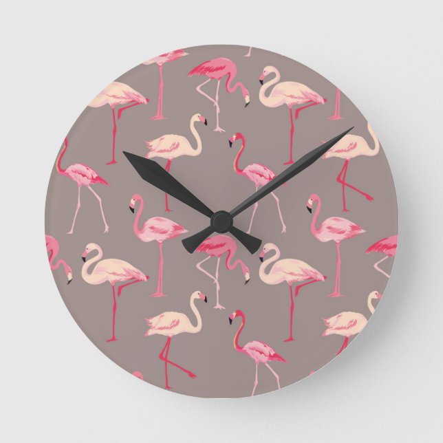 Reloj Redondo Mediano Flamingos retro (Anverso)