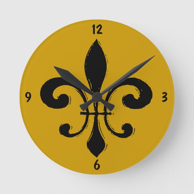 Reloj Redondo Mediano Fleur De Lis De Oro Negro, Nueva Orleans (Anverso)