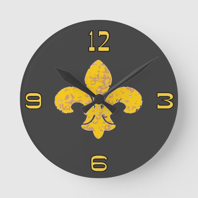 Reloj Redondo Mediano Fleur De Lis negro y oro (Anverso)