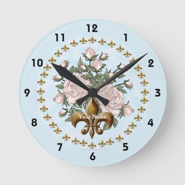 Reloj Redondo Mediano Fleur de lis rosas (Anverso)