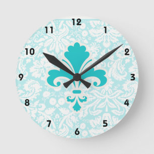 Reloj Redondo Mediano Fleur de lis verde azulado