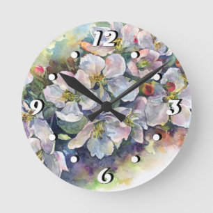 Reloj Redondo Mediano Flor acuarela floración floración árbol de manzana