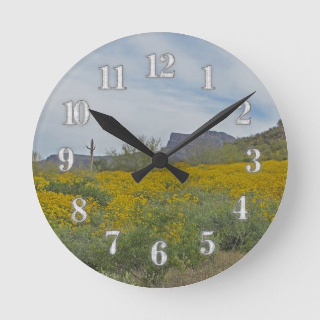 Reloj Redondo Mediano Flor amarilla del desierto de Wildflowers Arizona (Anverso)