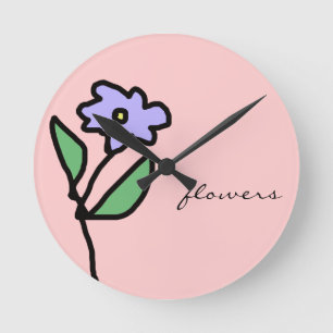 Reloj Redondo Mediano Flor azul . jardín