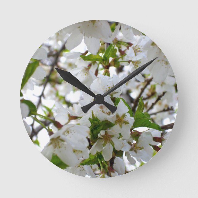 Reloj Redondo Mediano Flor blanca (Anverso)
