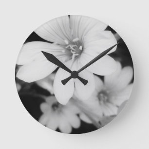 Reloj Redondo Mediano Flor blanco y negro