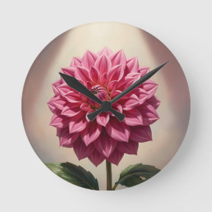 Reloj Redondo Mediano Flor Botánica de Dalia Rosa