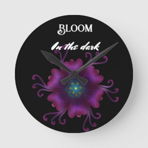 Reloj Redondo Mediano Flor Botánico Oscuro Floral Púrpura Gótico