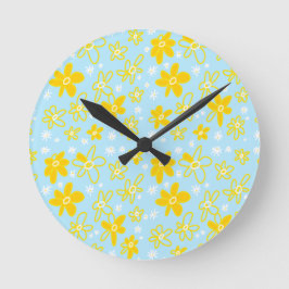 Reloj Redondo Mediano Flor Bouquet Daisy Meadow Cielo Amarillo Blanco