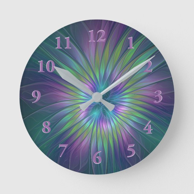 Reloj Redondo Mediano Flor brillante colorida Abstracto de arte fractal (Anverso)