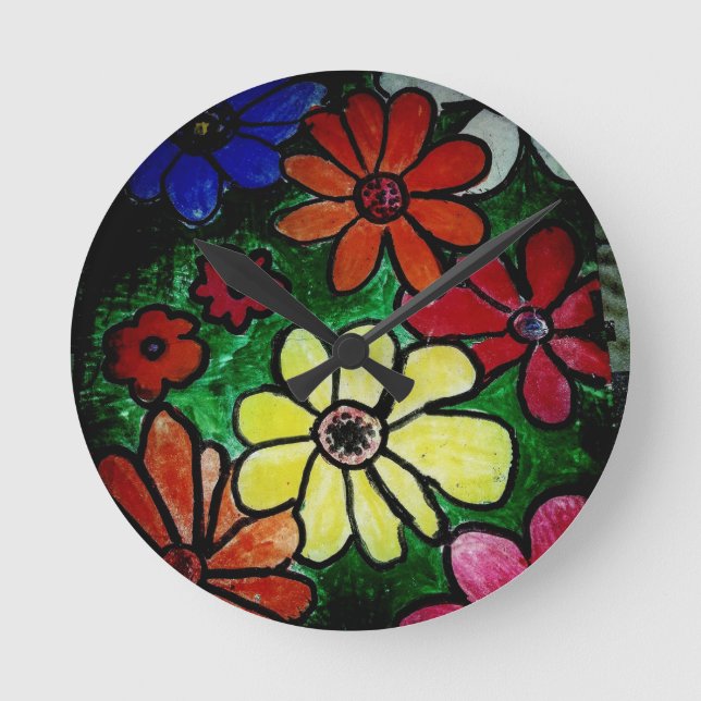 Reloj Redondo Mediano flor colorida (Anverso)