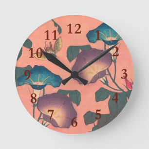Reloj Redondo Mediano Flor de abeja rosa Arte Clásico Hokusai