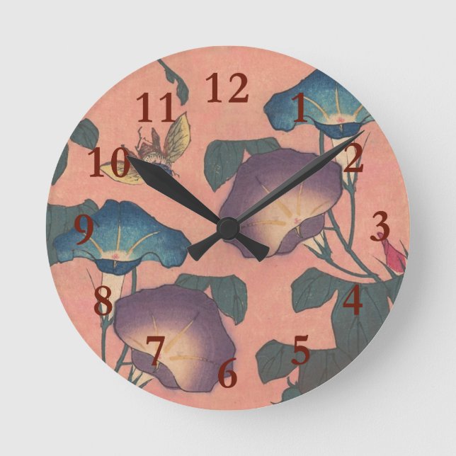 Reloj Redondo Mediano Flor de abeja rosa Clásica Hokusai Art (Anverso)