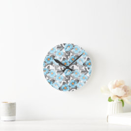 Reloj Redondo Mediano Flor de Acuarela Azul - Floral Botánico