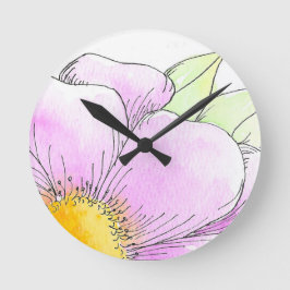 Reloj Redondo Mediano Flor de Acuarela Rosa Caprichosa