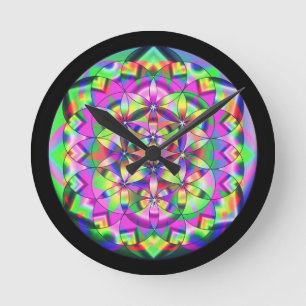 Reloj Redondo Mediano Flor de arco iris de vida