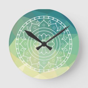 Reloj Redondo Mediano Flor de armonía de inspiración de Mandala amarillo