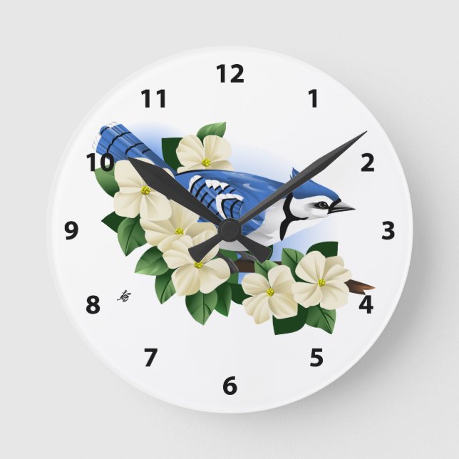 Reloj Redondo Mediano Flor de Bluejay y Dogwood (Anverso)