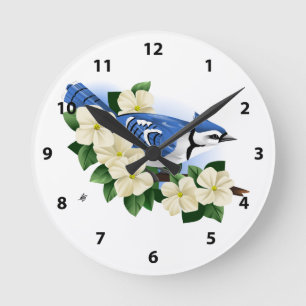 Reloj Redondo Mediano Flor de Bluejay y Dogwood
