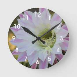 Reloj Redondo Mediano Flor de cactus morado y blanco