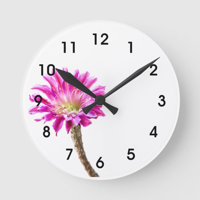 Reloj Redondo Mediano Flor de cactus rosada en flor (Anverso)