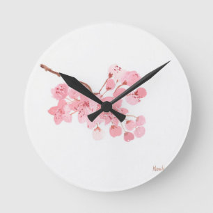 Reloj Redondo Mediano Flor de cerezo acuarela floral rosa sakura
