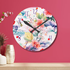 Reloj Redondo Mediano Flor de cocina florida japonesa