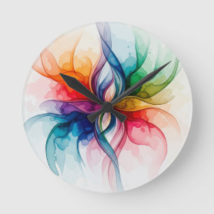 Reloj Redondo Mediano Flor de color de agua vibrante - Arte abstracto fl