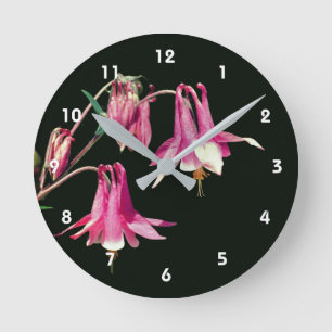 Reloj Redondo Mediano Flor de Columbina Rosa