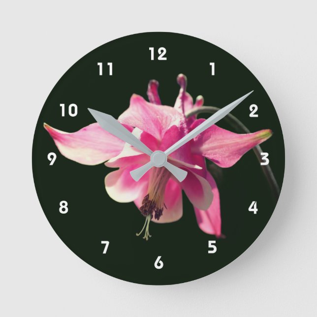 Reloj Redondo Mediano Flor de Columbine Rosa (Anverso)