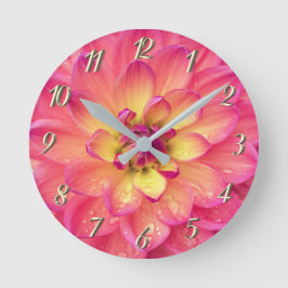 Reloj Redondo Mediano Flor de dahlia rosa de coral