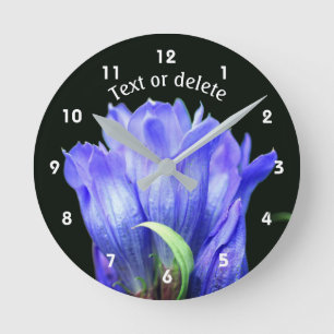 Reloj Redondo Mediano Flor de Genciana Azul Personalizada