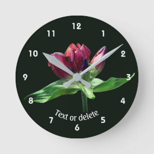 Reloj Redondo Mediano Flor de Genciana Roja Personalizada