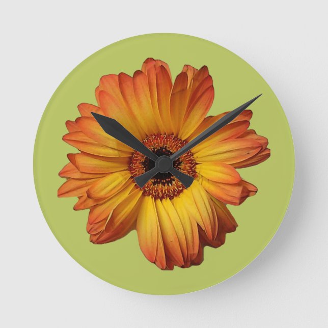 Reloj Redondo Mediano Flor de gerbera Naranja soleado (Anverso)