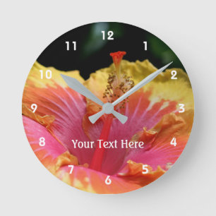 Reloj Redondo Mediano Flor de Hibiscus Amarillo Magnífico
