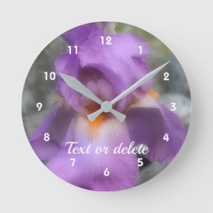 Reloj Redondo Mediano Flor de Iris Barba de Lavanda Personalizada