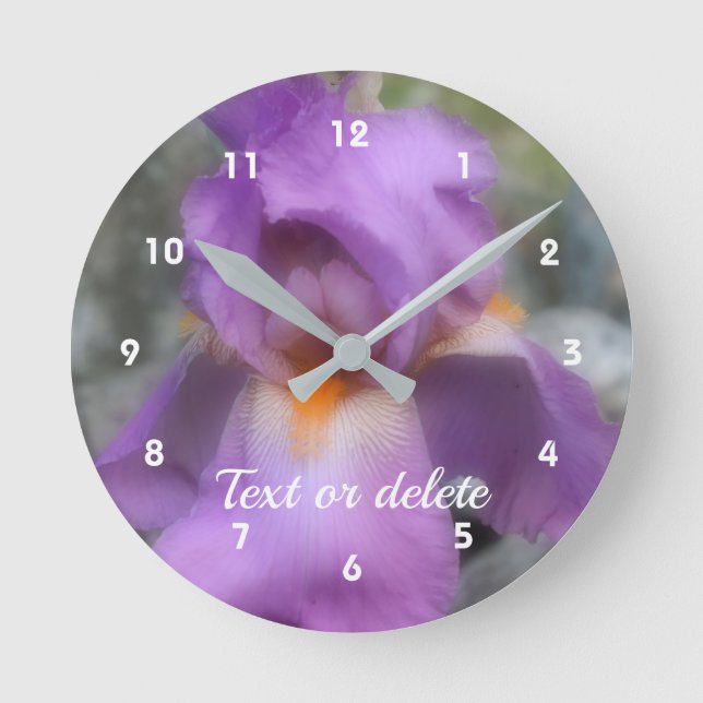 Reloj Redondo Mediano Flor de Iris Barba de Lavanda Personalizada (Anverso)