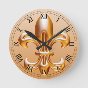 Reloj Redondo Mediano Flor de lis intrépida del oro
