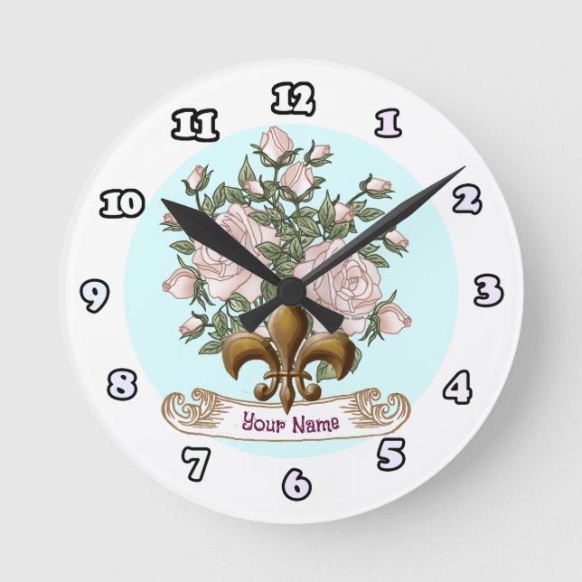 Reloj Redondo Mediano Flor de Lis Rosa  (Anverso)