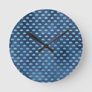 Reloj Redondo Mediano Flor de Loto Azul Planta Acuática Espiritual Budis