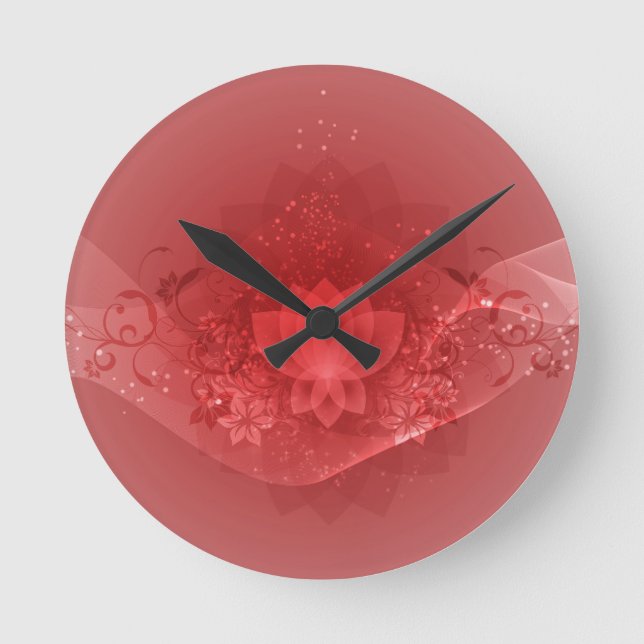 Reloj Redondo Mediano Flor de Lotus roja (Anverso)