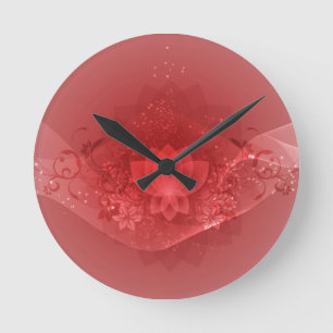 Reloj Redondo Mediano Flor de Lotus roja